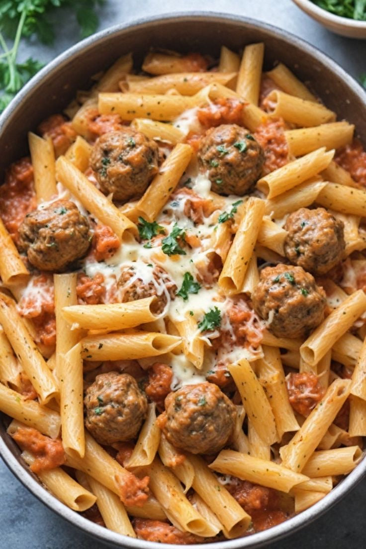 BEEF AND PORK BOLOGNESE FUELLED UP STYLE WITH TRADITIONAL MEATBALLS, PENNE