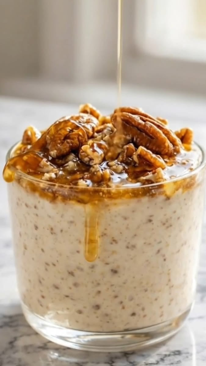 CARAMILK OVERNIGHT OATS, CRUSHED PEACON & WALNUT