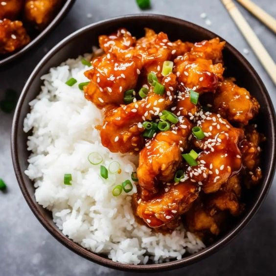 Korean style sticky chicken & sesame fried rice